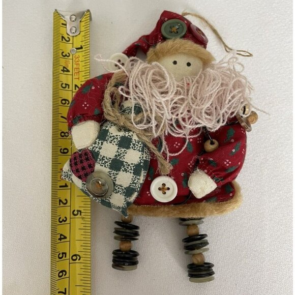 Vintage Primitive Country Santa Christmas Ornament Buttons Yarn Beard Twine - Picture 10 of 11